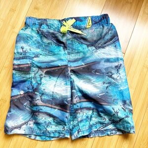 ZeroXposur Blue and Black Swim Shorts with Neon Yellow Accents